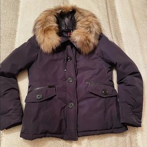 AUTH WOMENS MONCLER DOWN JACKET WITH FOX FUR COLLAR, SIZE 0